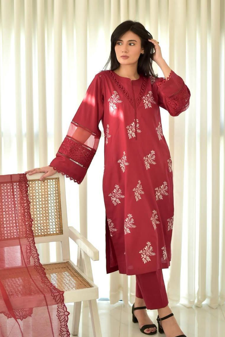 HORIYA MEHROON CORD SET - Desi Rang