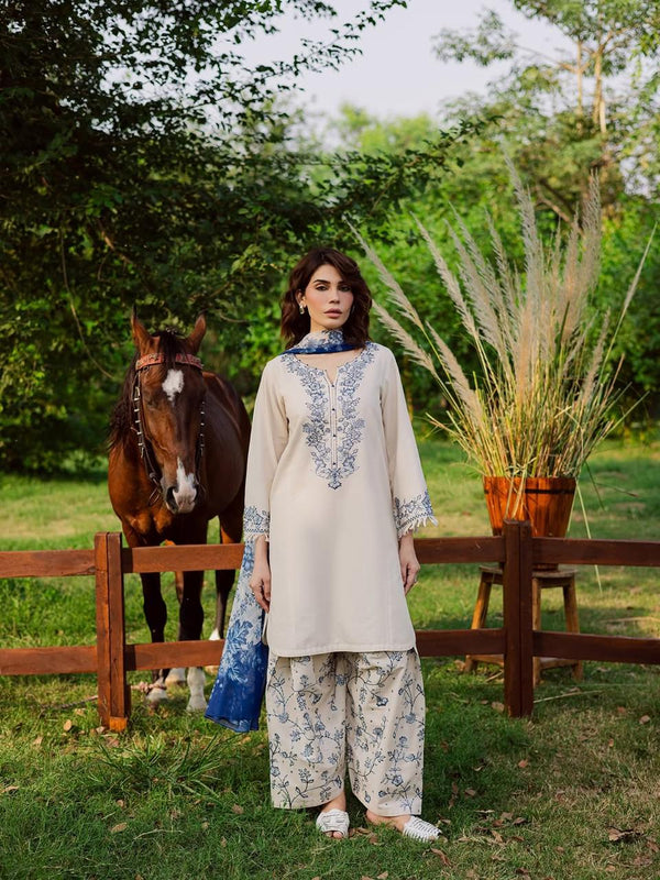 BATIK KHADAR 3PC ( FARSHI SHALWAR ) - Desi Rang