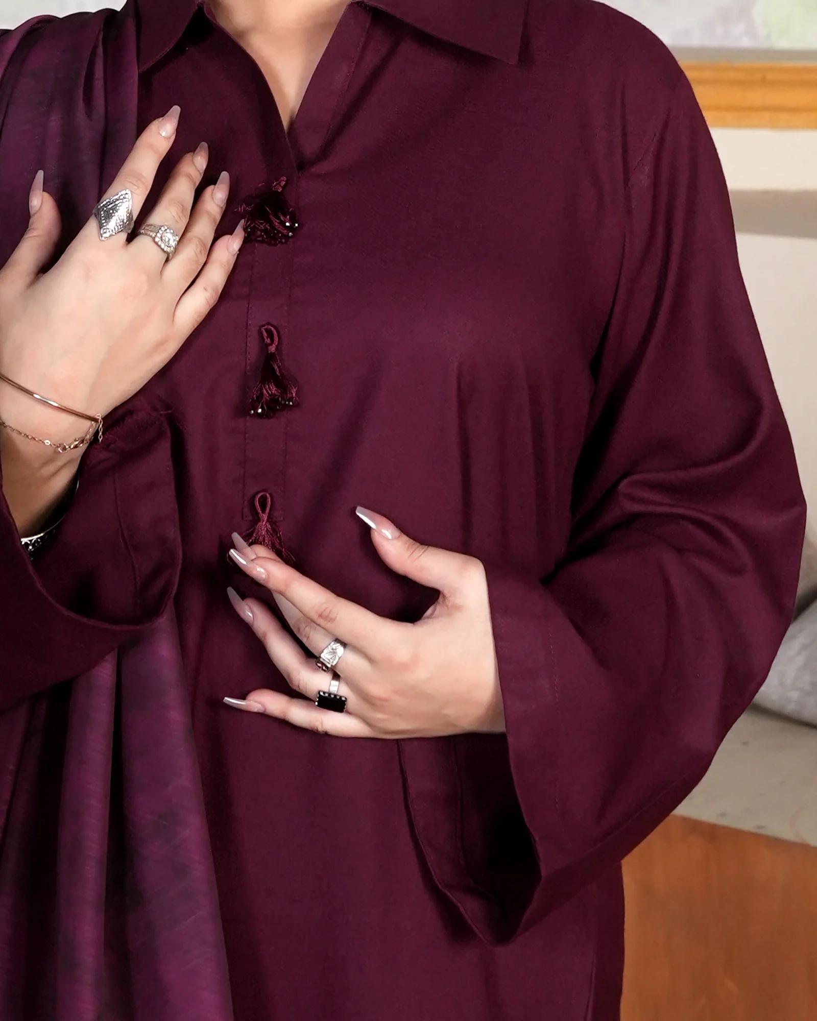 SOLID MEHROON DHANAK SET - Desi Rang