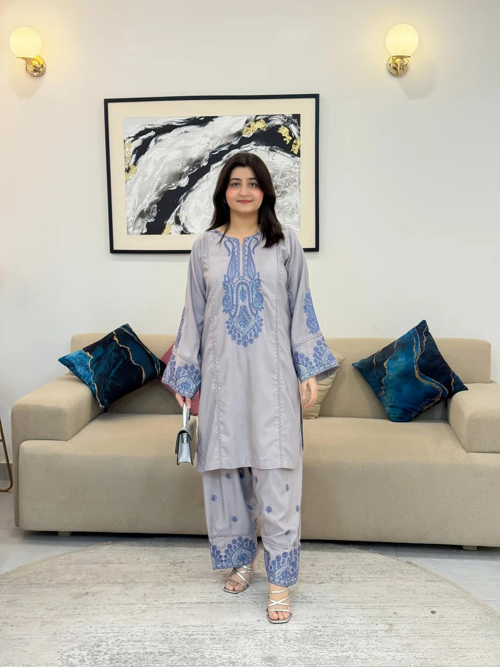 ALIYA EMB SET ( FARSHI SHALWAR ) - Desi Rang