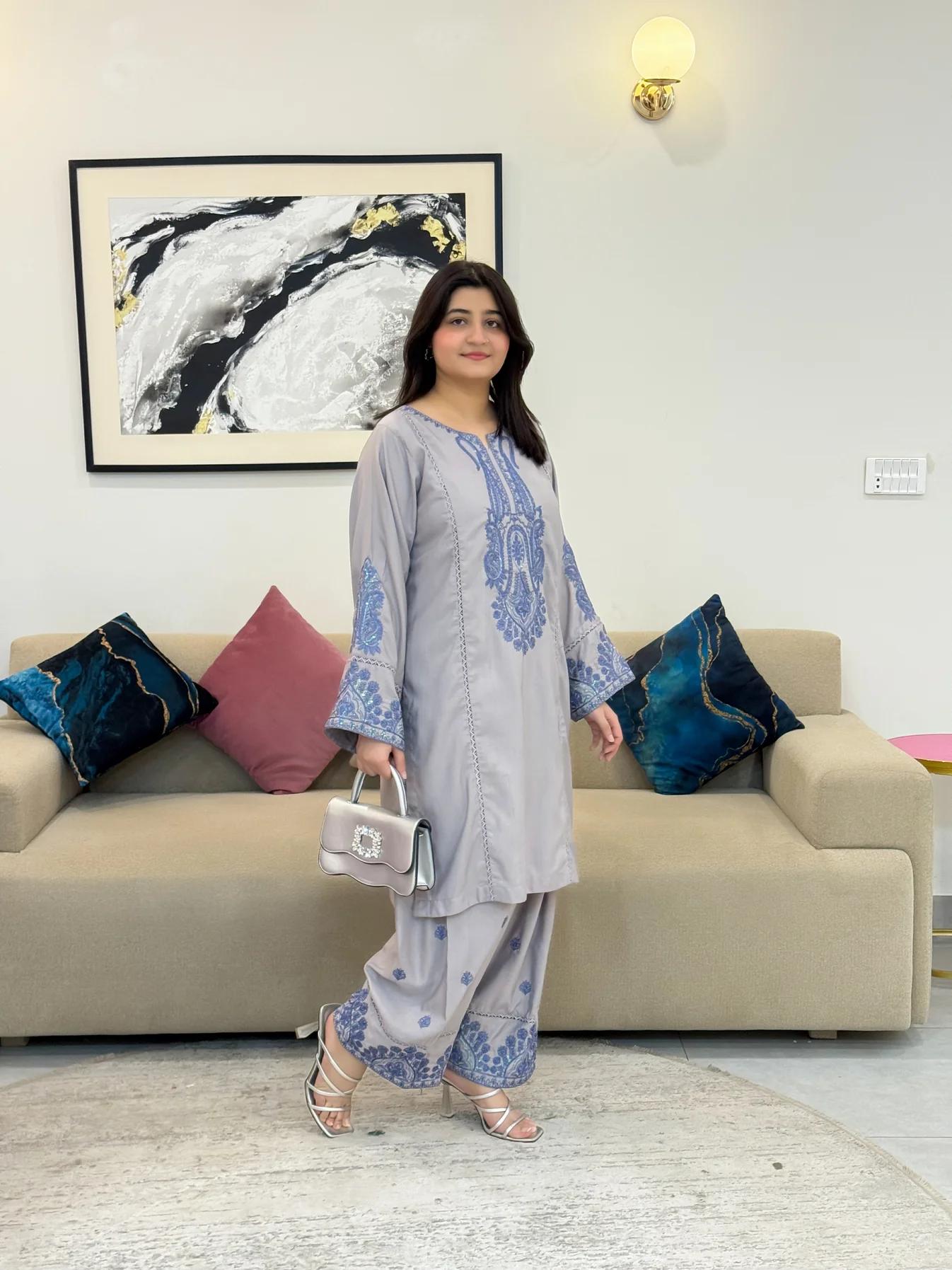 ALIYA EMB SET ( FARSHI SHALWAR ) - Desi Rang