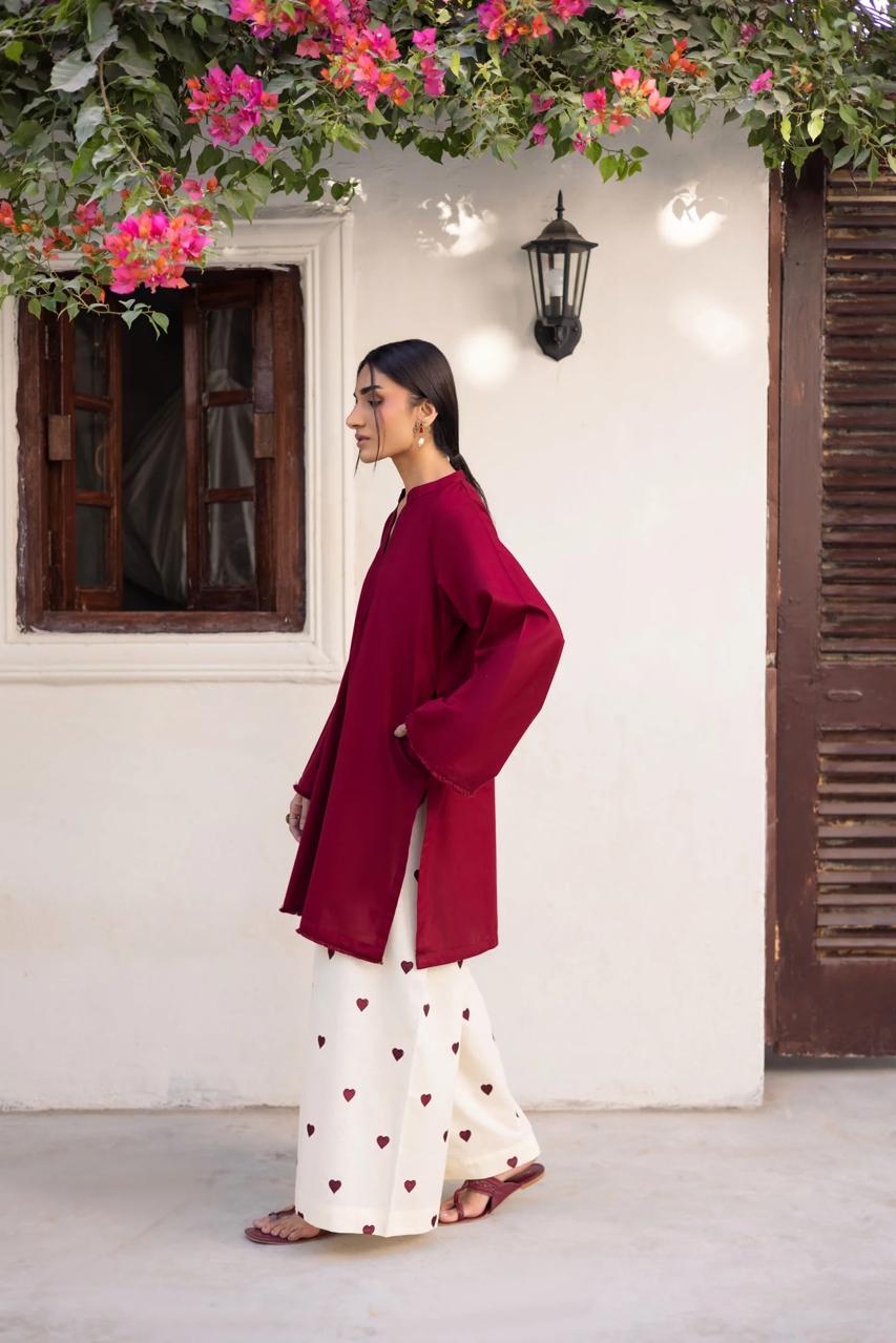 MEHROON EMD DHANAK 2PC - Desi Rang