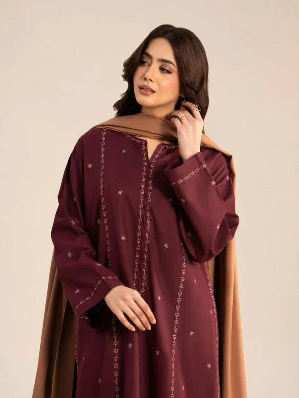Sorma Emb Shawl 3pc - Desi Rang