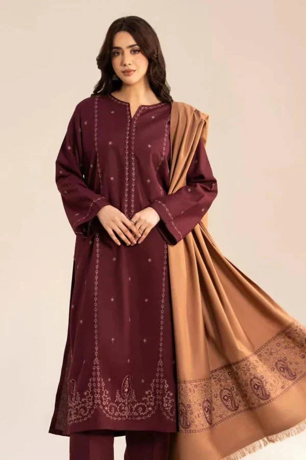 Sorma Emb Shawl 3pc - Desi Rang
