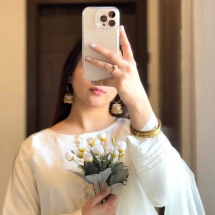 SILK WHITE LUXURY 3PC WITH FARSHI SHALWAR - Desi Rang