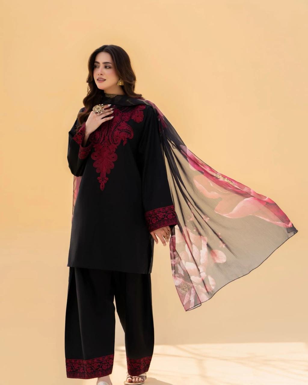 ZAROON EID 3PC ( FARSHI SHALWAR ) - Desi Rang