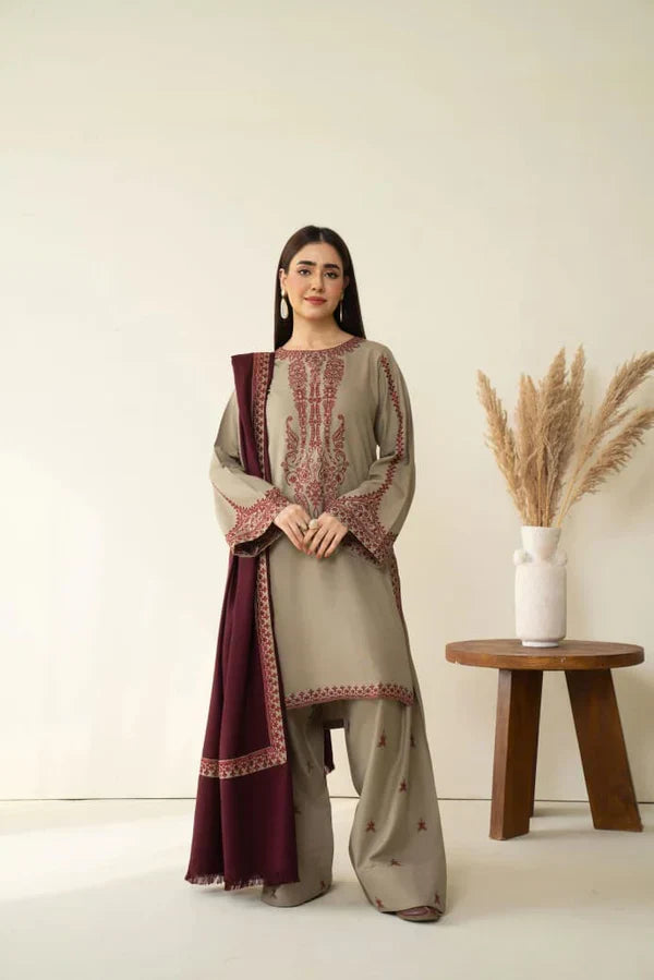 MARINA SHAWL 3PC ( FARSHI SHALWAR ) - Desi Rang